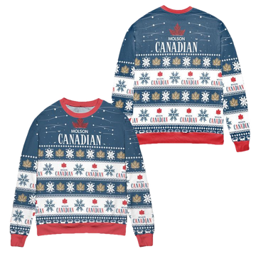 Molson Canadian Beer Snowflake Pattern Ugly Christmas Sweater ? Blue ? Usalast
