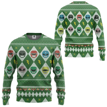 Mighty Morphin Power Rangers Argyle Pattern Ugly Christmas Sweater ? Green ? Usalast