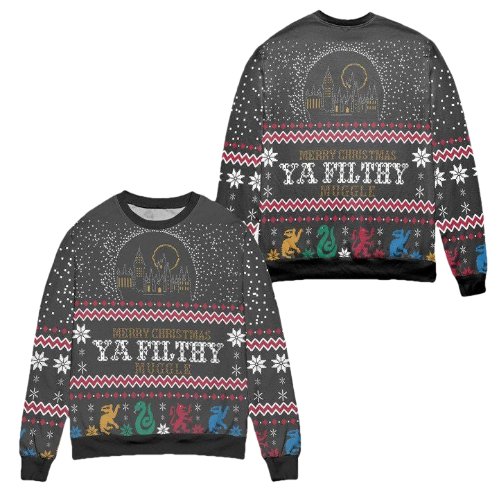 Merry Christmas Ya Filthy Muggle Hogwarts Harry Potter Ugly Christmas Sweater ? Black ? Usalast