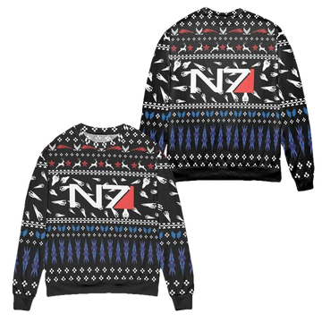 Mass Effect N7 Logo Reindeer Pattern Ugly Christmas Sweater ? Black ? Usalast