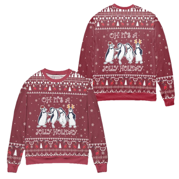 Mary Poppins Oh Its A Jolly Holiday Penguins Ugly Christmas Sweater ? Red ? Usalast