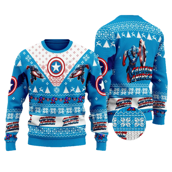 Marvel Comics Captain America Light Blue Christmas Sweater ? Usalast
