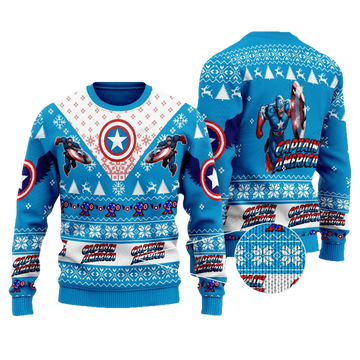 Marvel Comics Captain America Light Blue Christmas Sweater ? Usalast