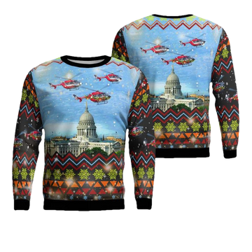 Madison Wisconsin UW Med Flight Eurocopter EC 145 Christmas Sweater 3D ? Usalast