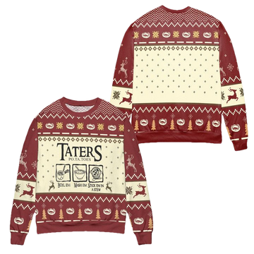Lord of The Rings Taters Potatoes Recipe Pine Tree Reindeer Pattern Ugly Christmas Sweater ? Red ? Usalast