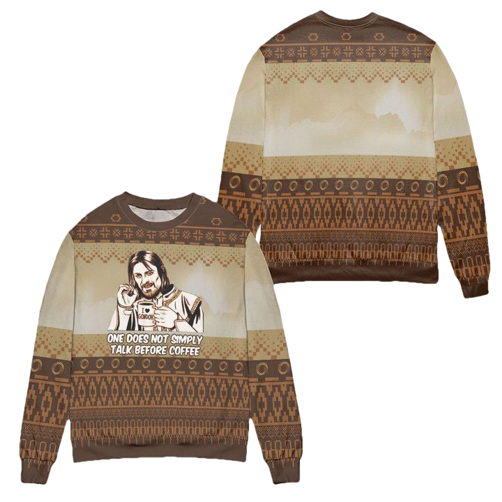 Lord Of The Rings One Does Not Simply Talk Before Coffee Ugly Christmas Sweater ? Brown ? Usalast