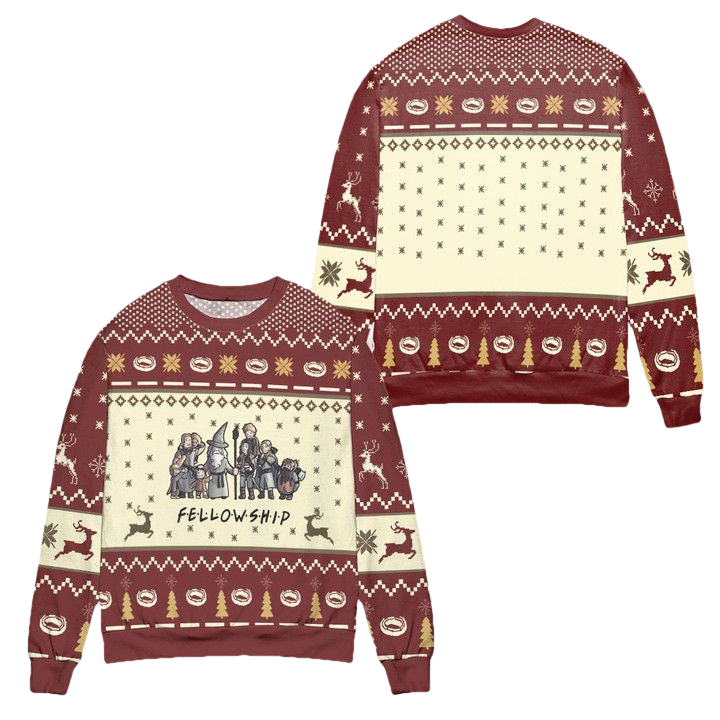 Lord Of The Rings Fellowship Snowflake Pattern Ugly Christmas Sweater ? Red ? Usalast