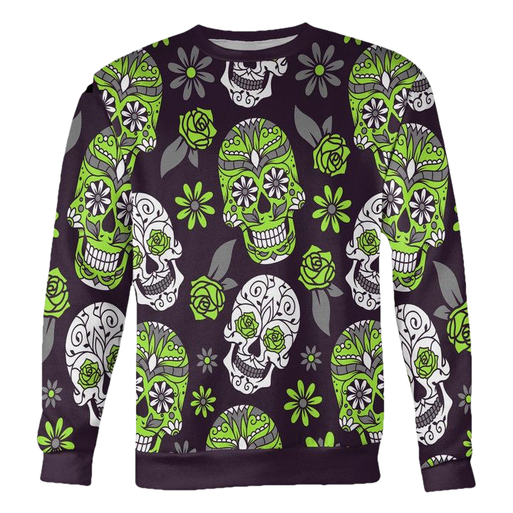 Light Green And Purple Sugar Skull Sweater ? Usalast