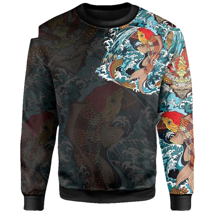 Koi Fish And Golden Dragon Tattoo Style Sweater A7 ? Usalast