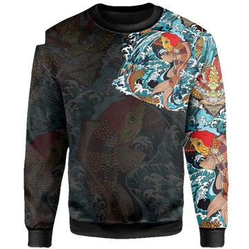 Koi Fish And Golden Dragon Tattoo Style Sweater A7 ? Usalast