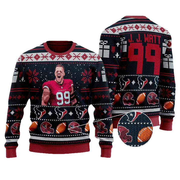 Justin James Watt 99 Houston Texans Nfl Christmas Sweater ? Usalast