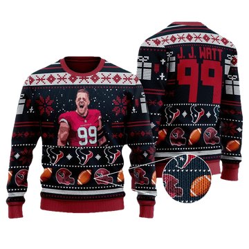 Justin James Watt 99 Houston Texans Nfl Christmas Sweater ? Usalast