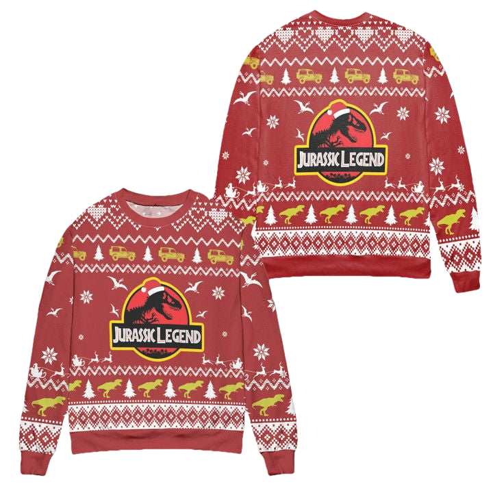 Jurassic Park Legend Dinosaur Pattern Ugly Christmas Sweater ? Red ? Usalast