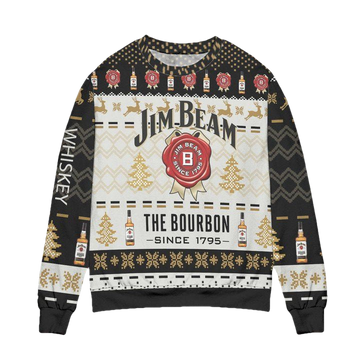 Jim Beam The Bourbon Since 1795 Pine Tree Pattern Ugly Christmas Sweater ? Usalast