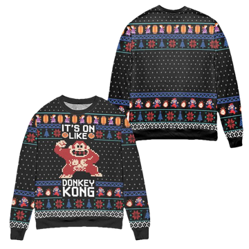Its On Like Donkey Kong Snowflake Pattern Ugly Christmas Sweater ? Black ? Usalast