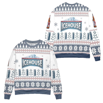 Ice House Logo Christmas Pattern Ugly Christmas Sweater ? White Blue ? Usalast