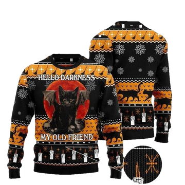 Halloween Black Cat Hello Darkness My Old Friend Ugly Christmas Sweater For Men Women Adult Us6188 ? Usalast