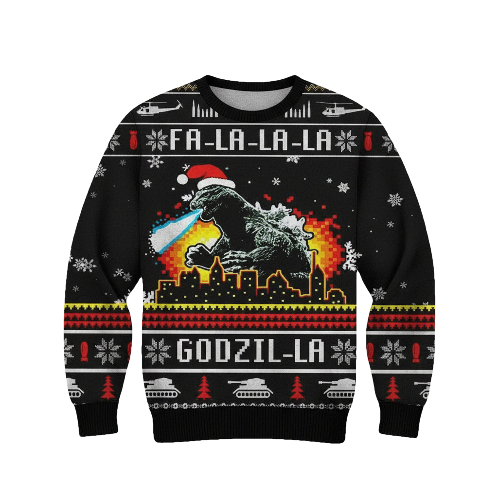 Godzilla Fa La La La La King Of Monster Godzilla Gojira 3d Ugly Christmas Sweater ? Usalast