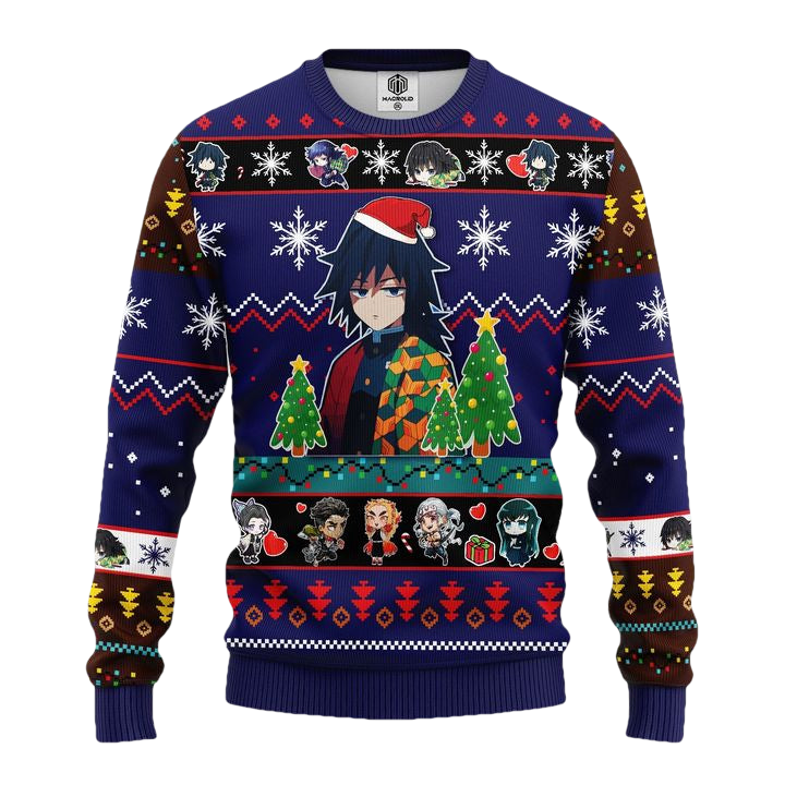 Giyu Tomioka Christmas Demon Slayer Anime Ugly Christmas Sweater Blue 1 Amazing Gift Idea Thanksgiving Gift ? Usalast
