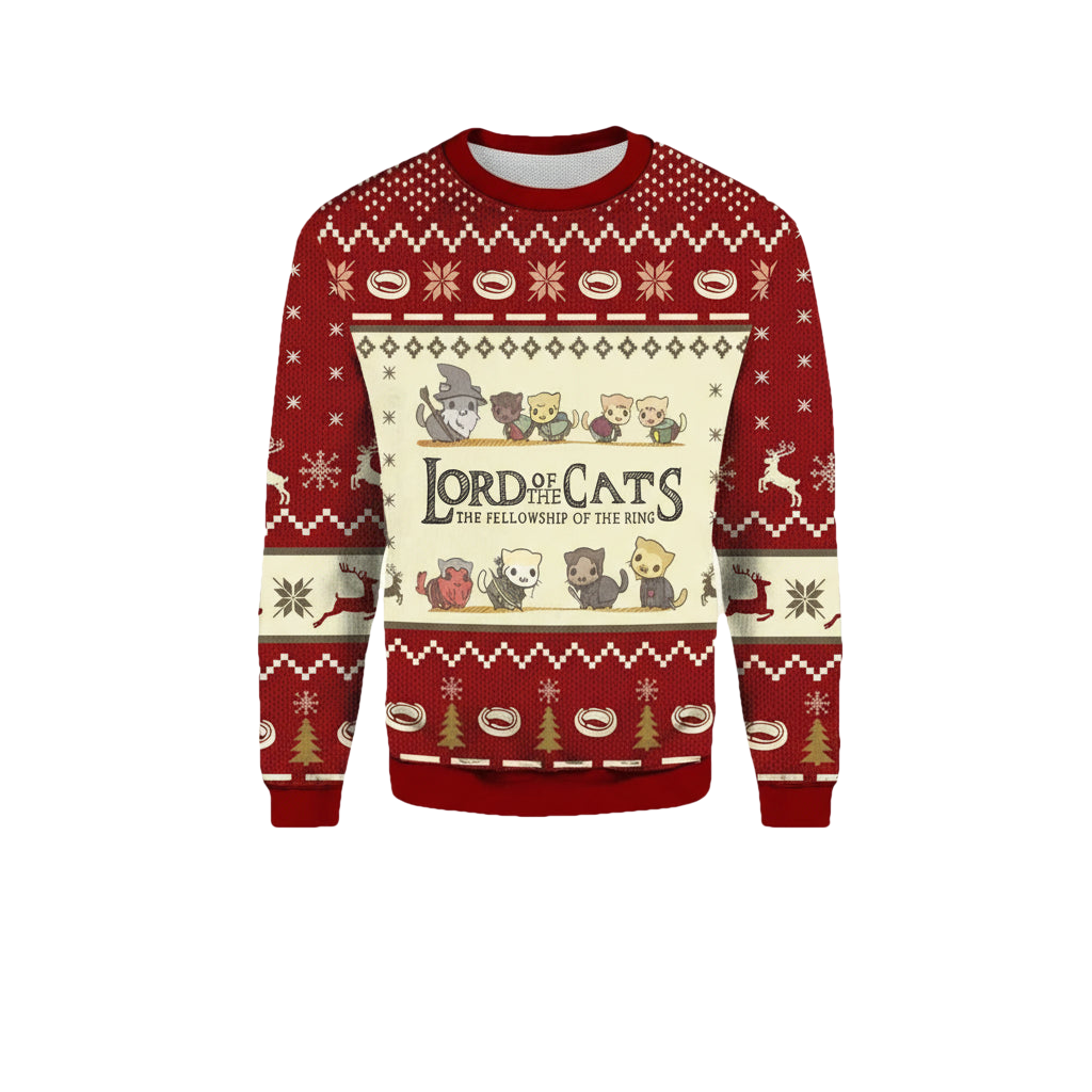 Funny Lord Of The Cats The Fellowship Of The Ring All Over Print 3D Ugly Christmas Sweater ? Usalast