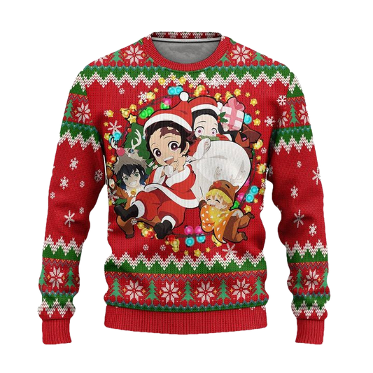Demon Slayer Anime Ugly Christmas Sweater Red Xmas Gift ? Usalast