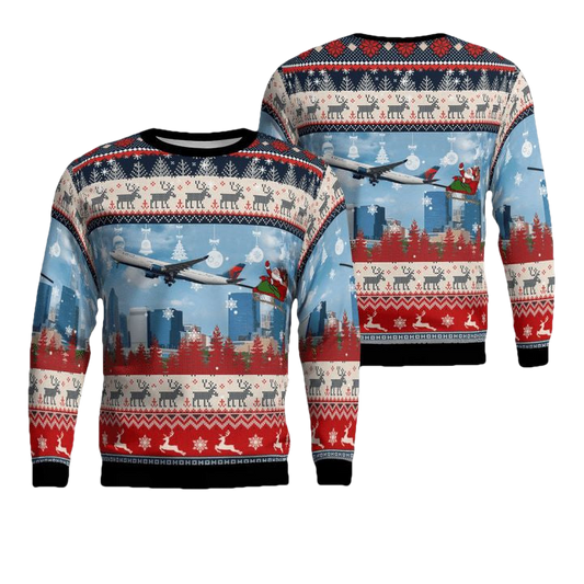 Delta Air Lines A330-300 With Santa Over Charlotte Christmas AOP Sweater ? Usalast