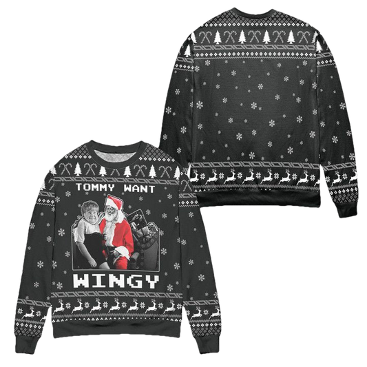 Dear Santa Tommy Want Wingy Snowflake Pattern Ugly Christmas Sweater ? Black ? Usalast