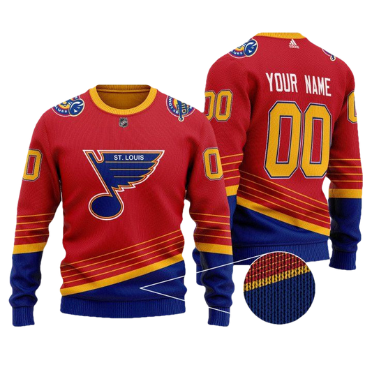 Custom Name Number Nhl St Louis Blues Red Sweater ? Usalast