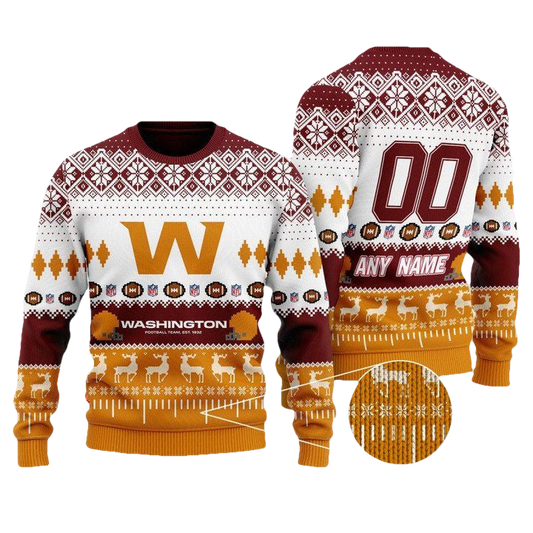 Custom Name Number Nfl Washington Football Team Playing Field Ugly Christmas Sweater ? Usalast