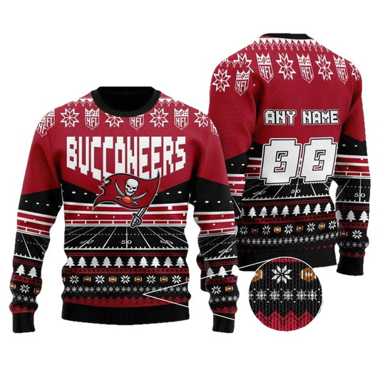Custom Name Number Nfl Tampa Bay Buccaneers Rugby Stadium Ugly Christmas Sweater ? Usalast