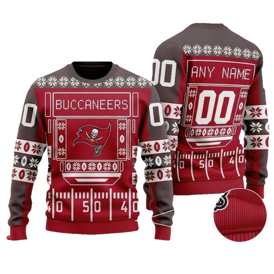 Custom Name Number Nfl Tampa Bay Buccaneers Playing Field Ugly Christmas Sweater ? Usalast