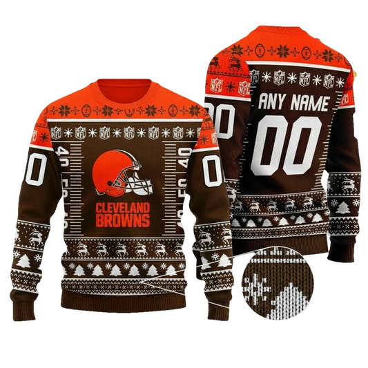 Custom Name Number Nfl Logo Cleveland Browns Ugly Christmas Sweater ? Usalast