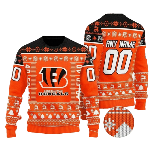 Custom Name Number Nfl Logo Cincinnati Bengals Ugly Christmas Sweater ? Usalast
