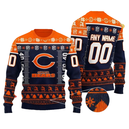 Custom Name Number Nfl Logo Chicago Bears Ugly Christmas Sweater ? Usalast