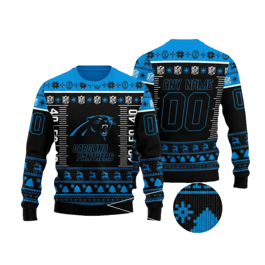 Custom Name Number Nfl Logo Carolina Panthers Ugly Christmas Sweater ? Usalast