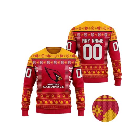 Custom Name Number Nfl Logo Arizona Cardinals Ugly Christmas Sweater ? Usalast