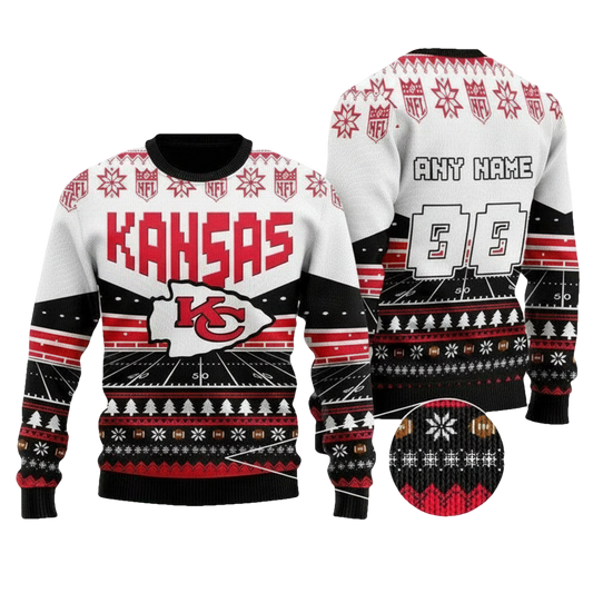 Custom Name Number Nfl Kansas City Chiefs Rugby Stadium Ugly Christmas Sweater ? Usalast