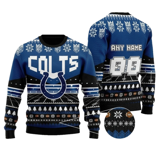 Custom Name Number Nfl Indianapolis Colts Rugby Stadium Ugly Christmas Sweater ? Usalast