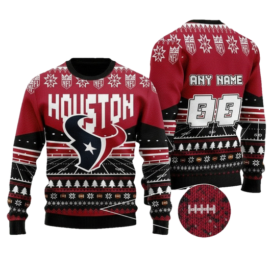Custom Name Number Nfl Houston Texans Rugby Stadium Ugly Christmas Sweater ? Usalast