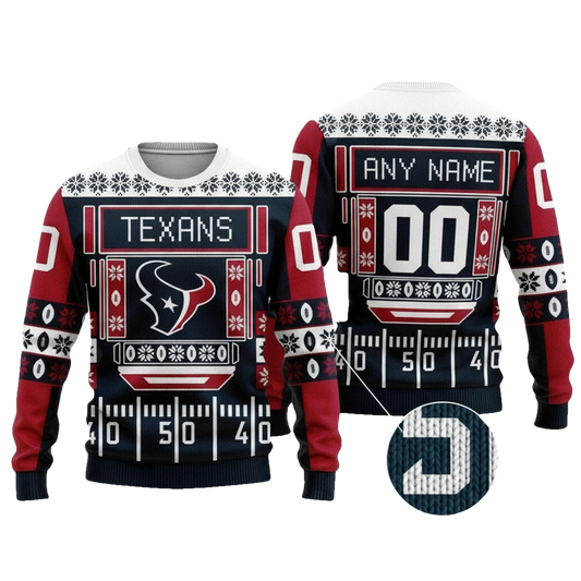 Custom Name Number Nfl Houston Texans Playing Field Ugly Christmas Sweater ? Usalast