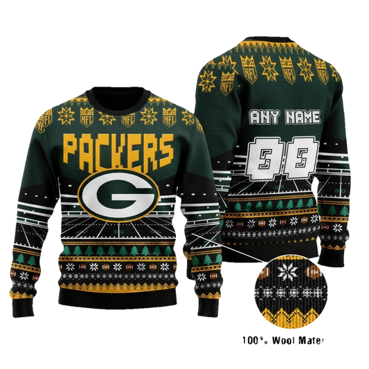 Custom Name Number Nfl Green Bay Packers Rugby Stadium Ugly Christmas Sweater ? Usalast