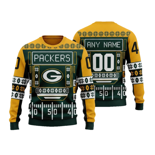 Custom Name Number Nfl Green Bay Packers Playing Field Ugly Christmas Sweater ? Usalast