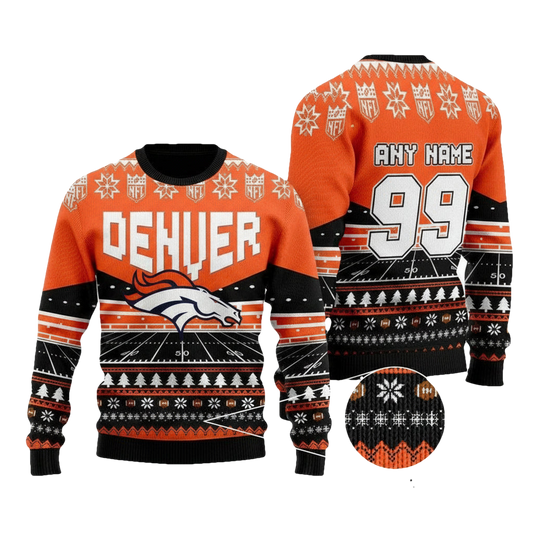 Custom Name Number Nfl Denver Broncos Rugby Stadium Ugly Christmas Sweater ? Usalast