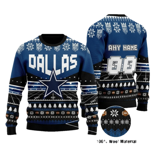 Custom Name Number Nfl Dallas Cowboysls Rugby Stadium Ugly Christmas Sweater ? Usalast