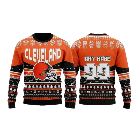Custom Name Number Nfl Cleveland Browns Rugby Stadium Ugly Christmas Sweater ? Usalast