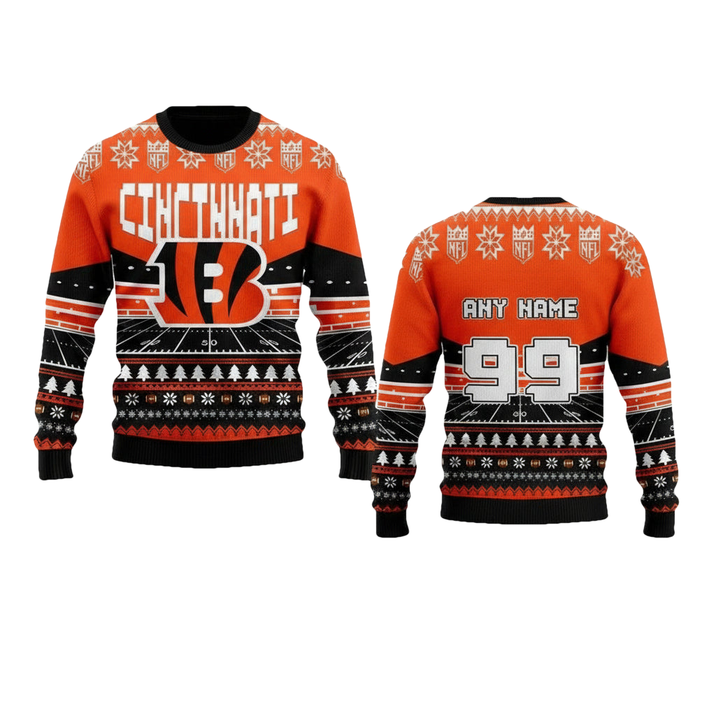 Custom Name Number Nfl Cincinnati Bengals Rugby Stadium Ugly Christmas Sweater ? Usalast