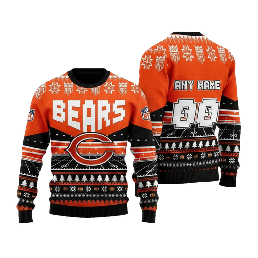 Custom Name Number Nfl Chicago Bears Rugby Stadium Ugly Christmas Sweater ? Usalast