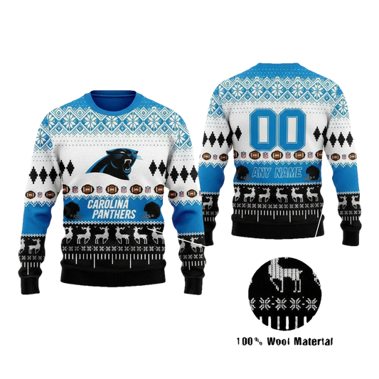 Custom Name Number Nfl Carolina Panthers Playing Field Ugly Christmas Sweater ? Usalast