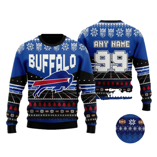 Custom Name Number Nfl Buffalo Bills Rugby Stadium Ugly Christmas Sweater ? Usalast