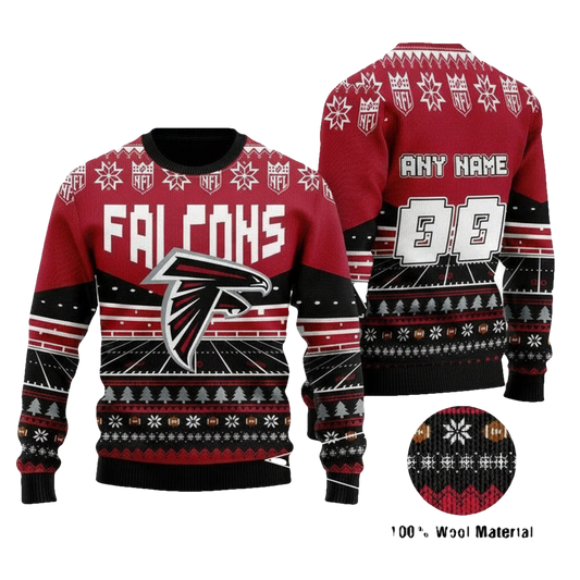 Custom Name Number Nfl Atlanta Falcons Rugby Stadium Ugly Christmas Sweater ? Usalast